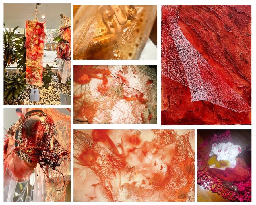 Textural simulation panels used to help viewers imagine skin discomfort