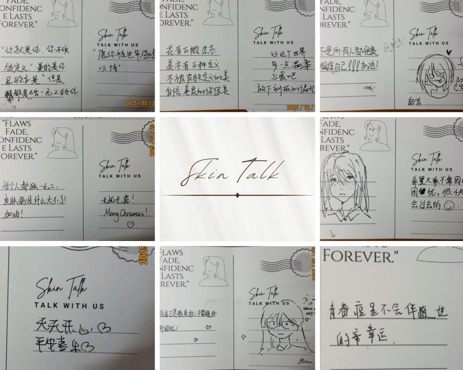 Handwritten patient story cards and project notes